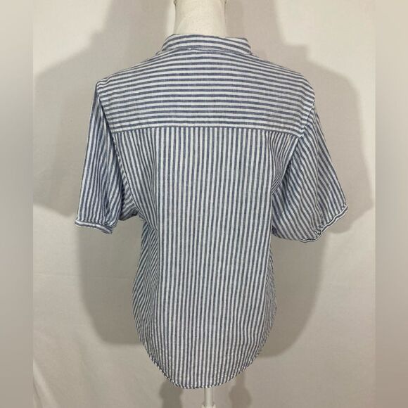 Beachlunchlounge Top XS Women Blue White Stripe Linen Blend Casual Summer - Picture 3 of 9
